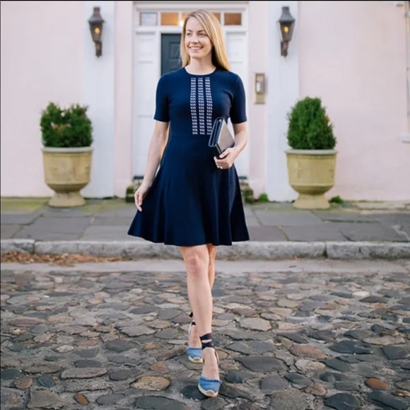 Draper James | Dresses | Draper James Arrow Ribbed Knit Navy Dress Midi Xs  | Poshmark